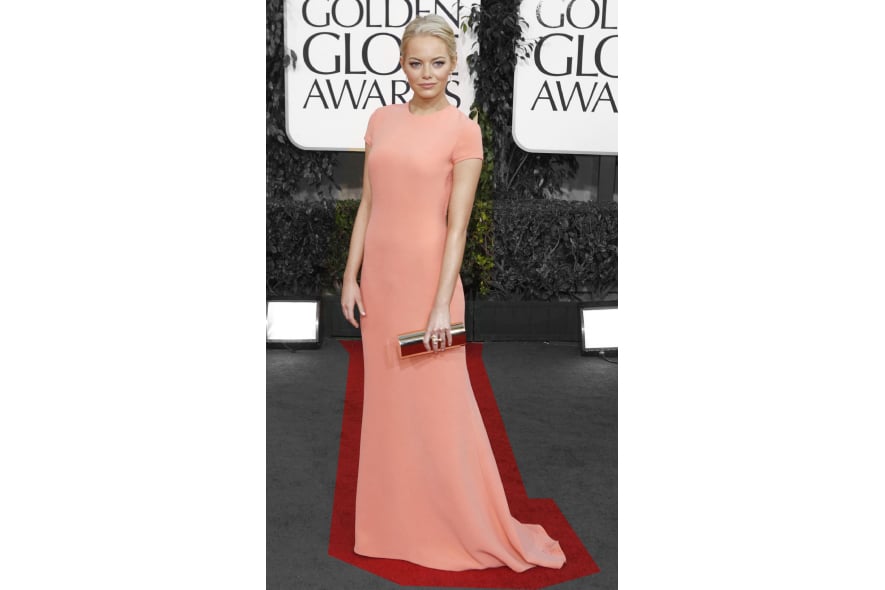 Emma Stone in longdress Calvin Klein color pesca