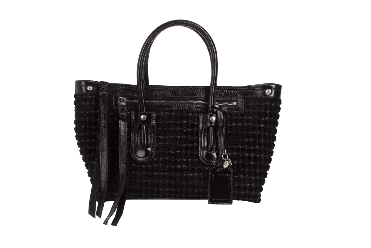 FOLK TOTE by Alexander McQueen in black check velvet AW12