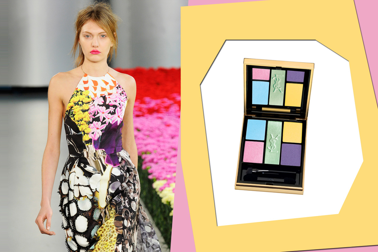 Le stampe multiformi proposte da Mary Katrantzou si abbinano perfettamente alla palette Candy Face di Yves Saint Laurent