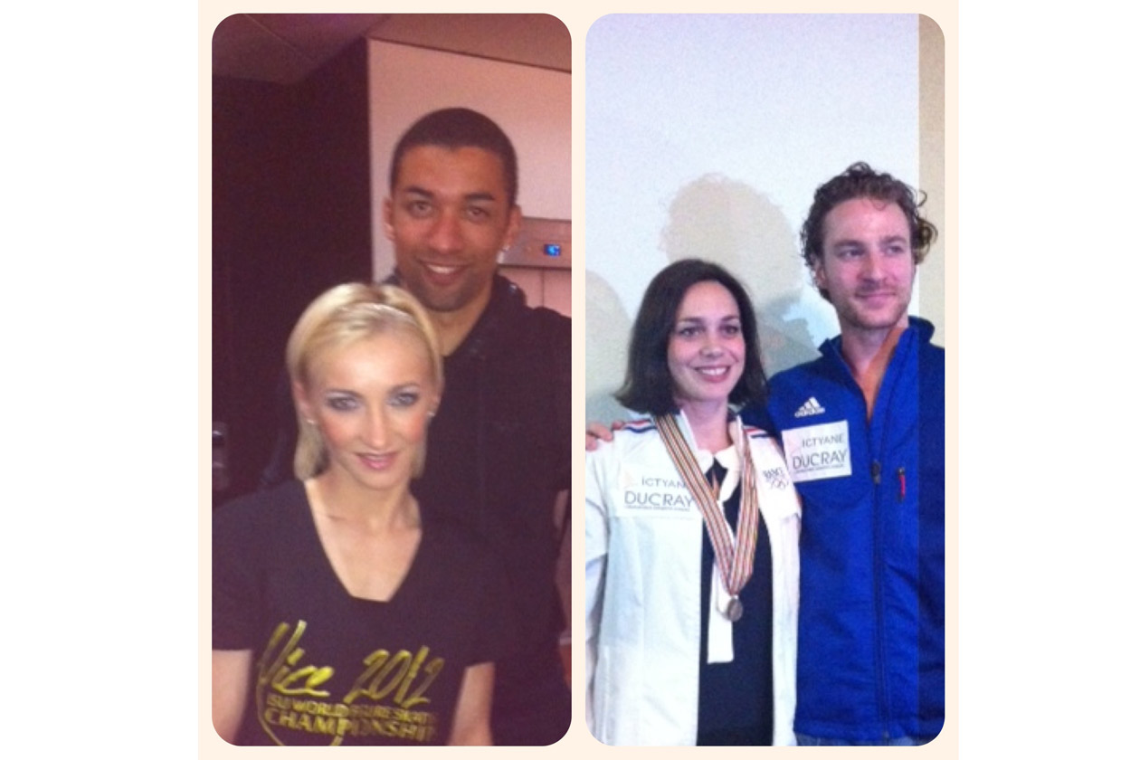 Medaglia d’oro per Aliona Savchenko e Robin Szolkowy (sulla sinistra); bronzo per Nathalie Péchalat e Fabian Bourzat