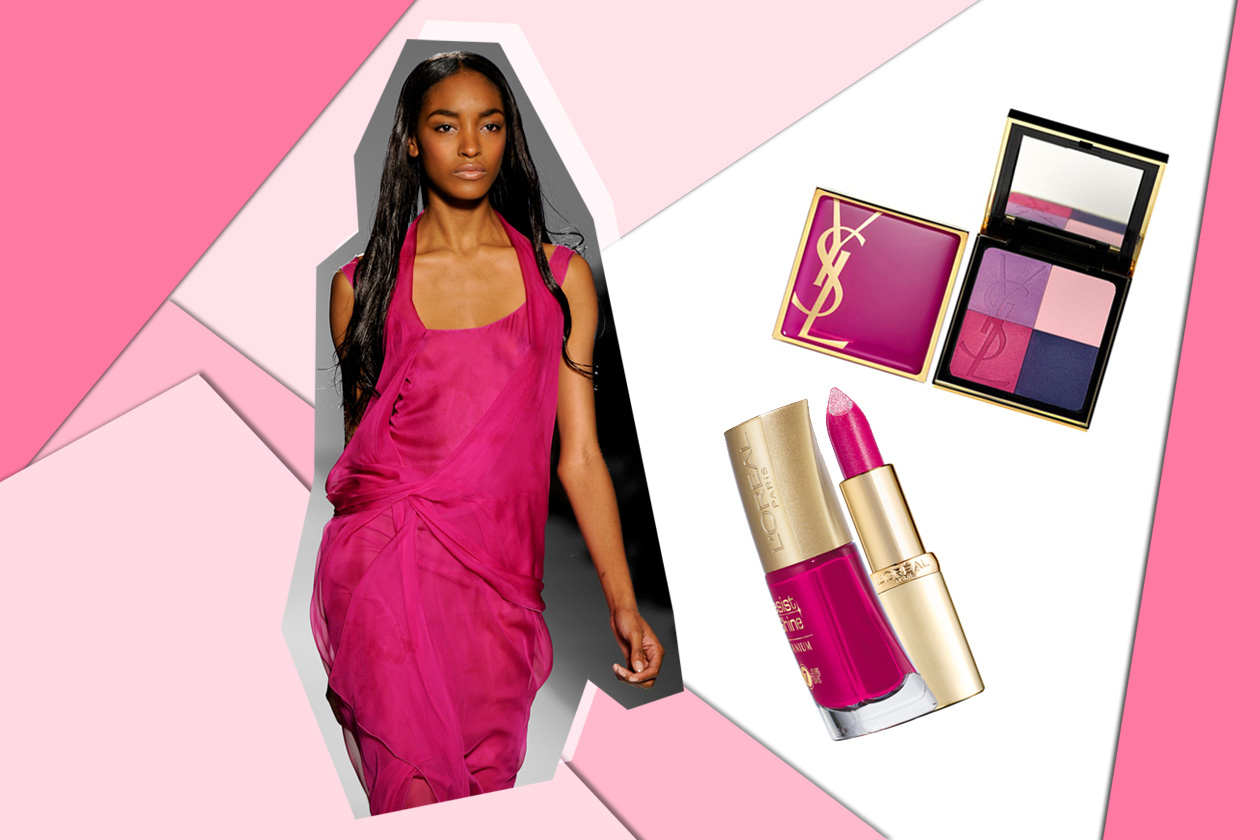 Fucsia all over? Sì, se la pelle è scura come quella della modella di Alberta Ferretti (Yves Saint Laurent – L’Oréal Paris)