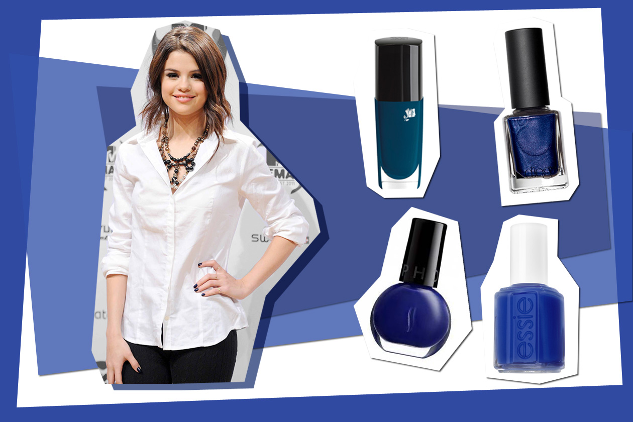 Il colore più facile da abbinare? Il blu nella versione più scura scelta da Selena Gomez (Lancôme – Diego dalla Palma – Sephora – Essie)