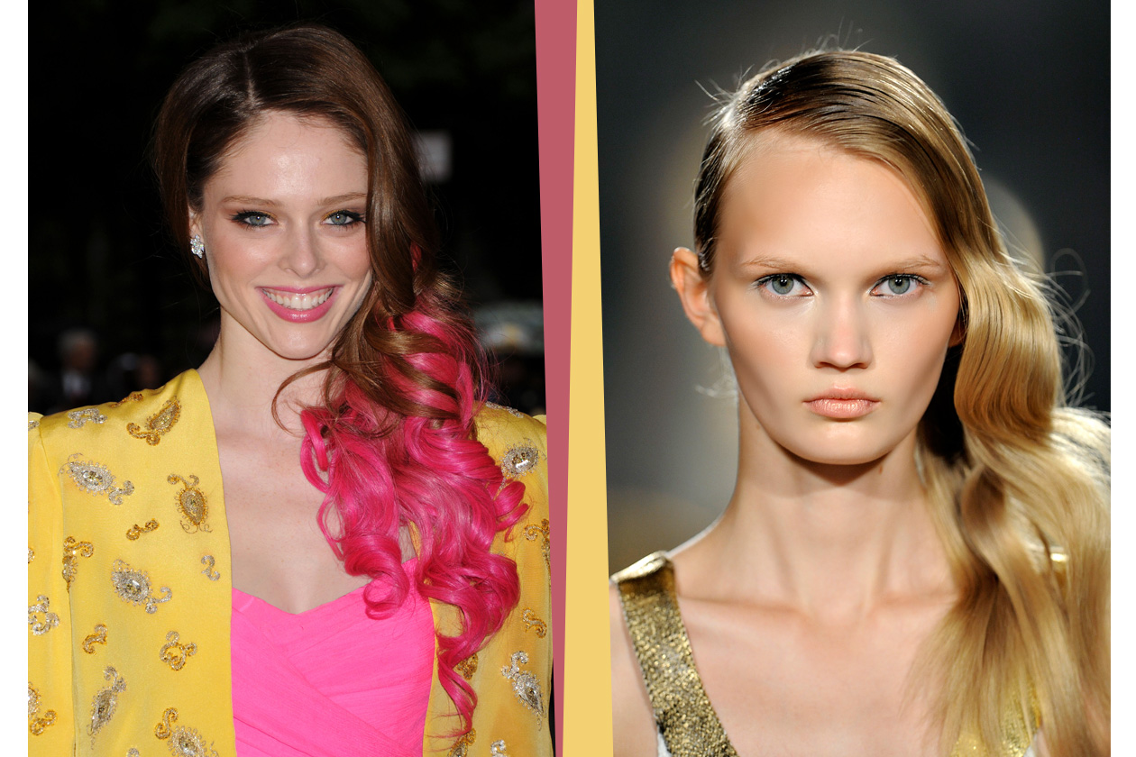 La chioma rosa fluo di Coco Rocha è protagonista indiscussa. L’ispirazione arriva dalle passerelle di Marco De Vincenzo