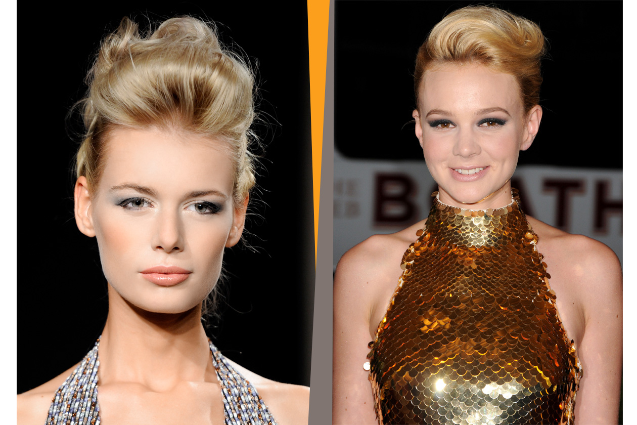 Look un po’ retrò per Carey Mulligan che ha un’acconciatura molto simile a quella sfoggiata dalla modella di La Perla