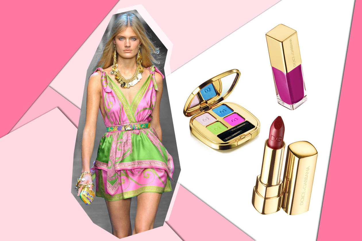 Non solo fucsia: coloriamo gli occhi con polveri azzurre, verde acido e rosa chiaro (Dolce&Gabbana)