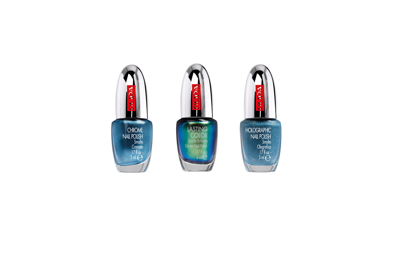 Tonalità marine ma decisamente più shimmer per Pupa, che declina il blu con ben tre finish differenti