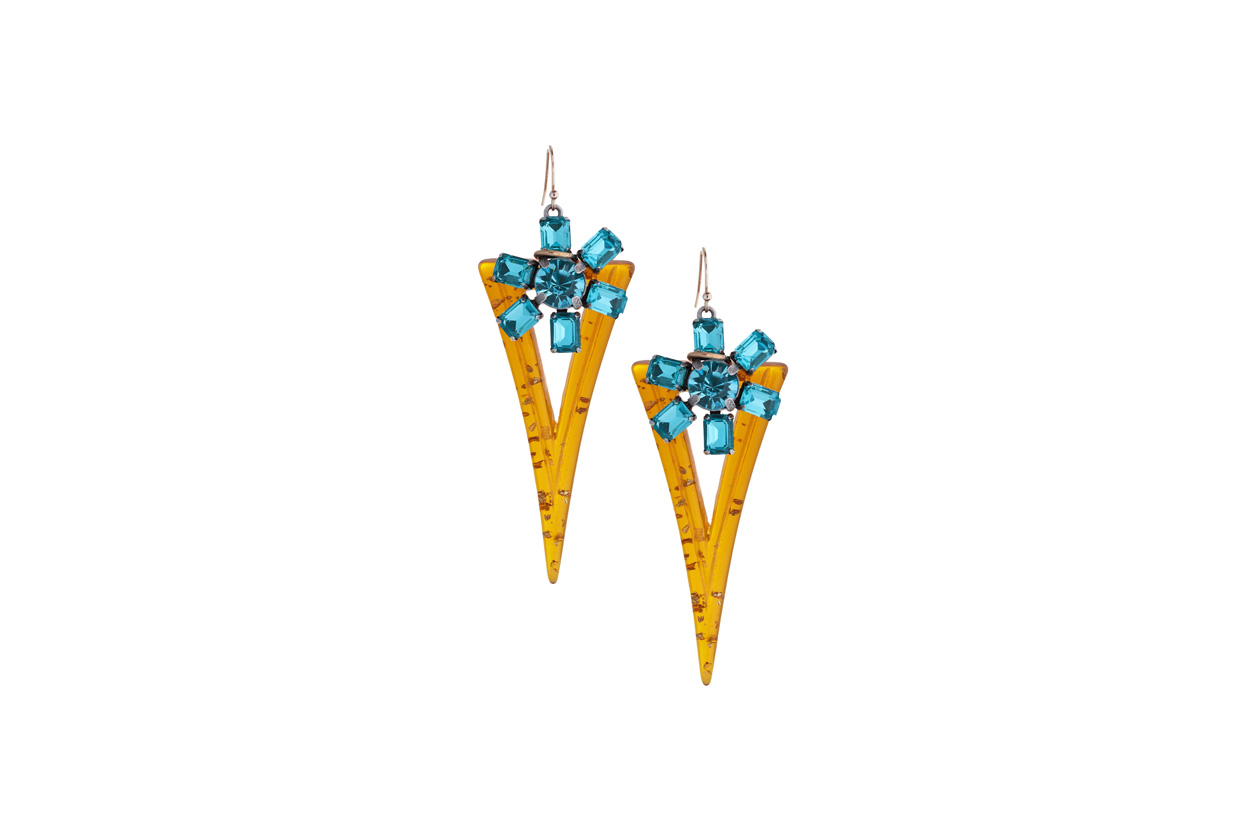 Deco crystal and resin drop earrings by Lulu Frost NET A PORTER blue