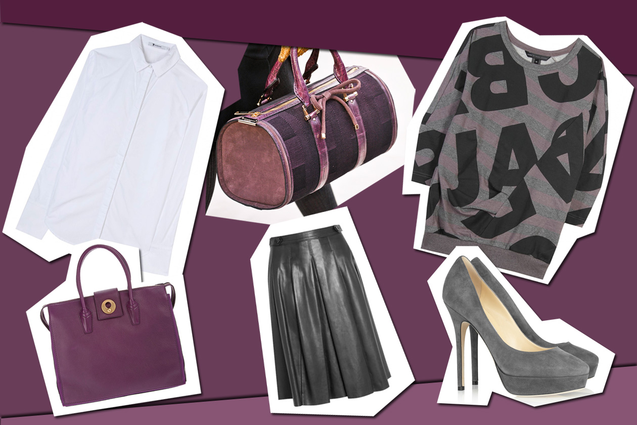 Collage look borsa viola