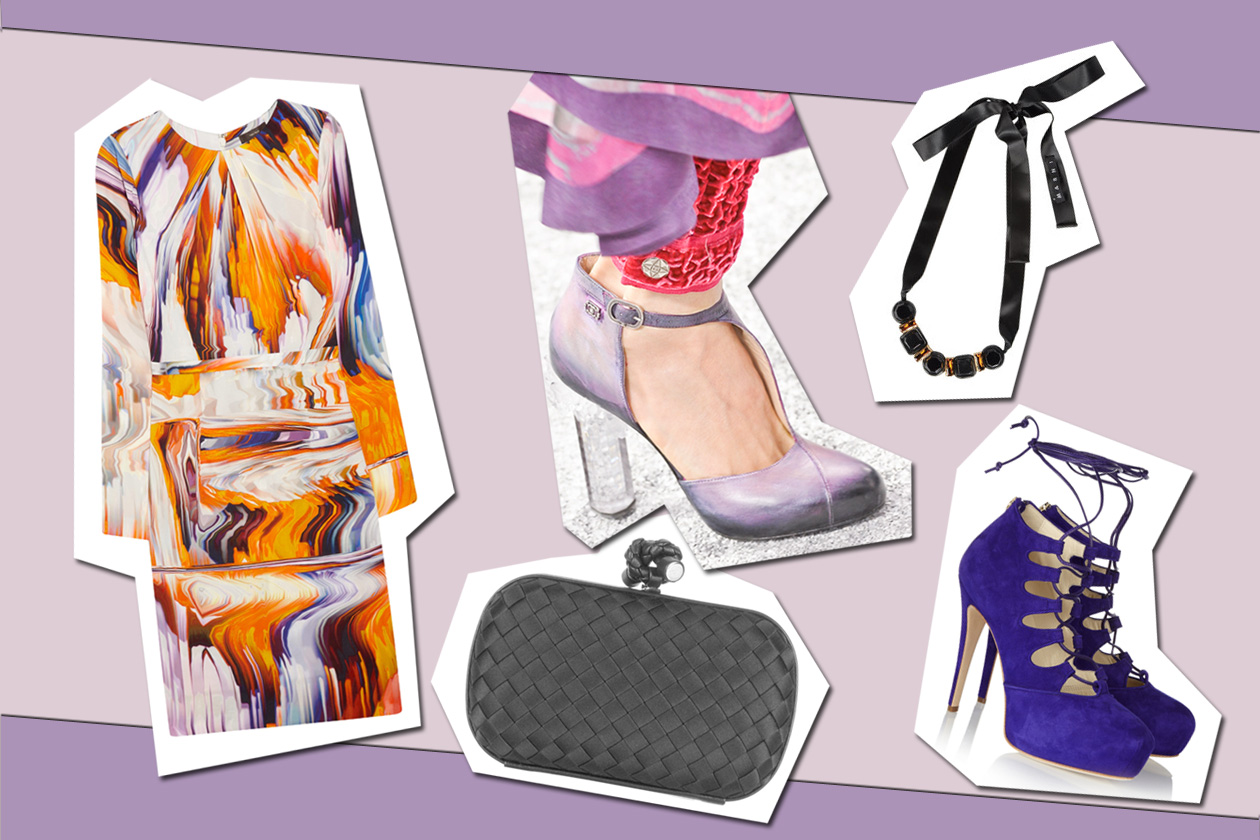 Collage look scarpe viola