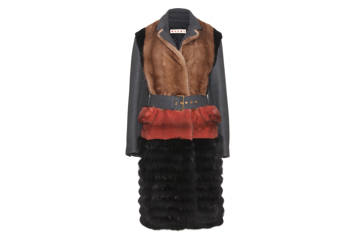 P00046174 MULTICOLOR FUR COAT WITH CONTRAST SLEEVES STANDARD
