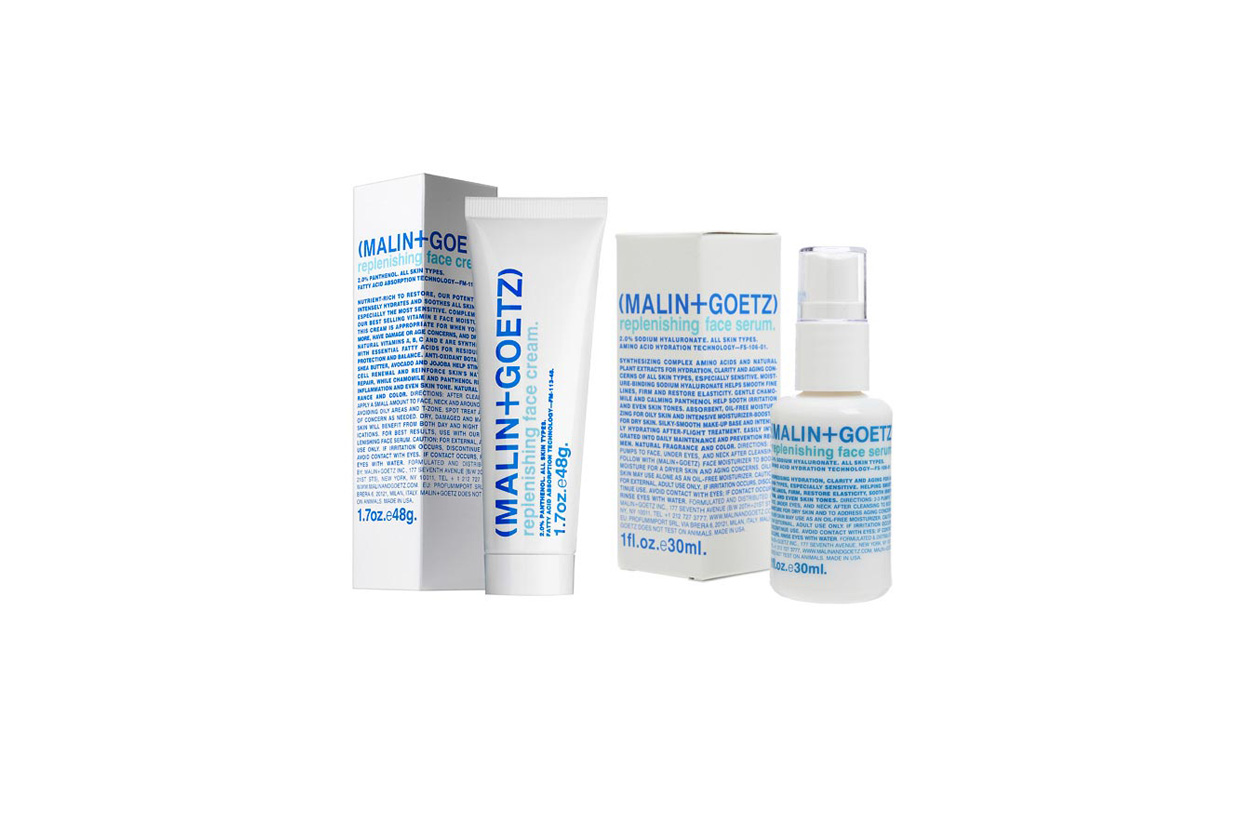 Malin + Goetz Replenishing Face Serum e Cream riparano la pelle riducendo eventuali infiammazioni