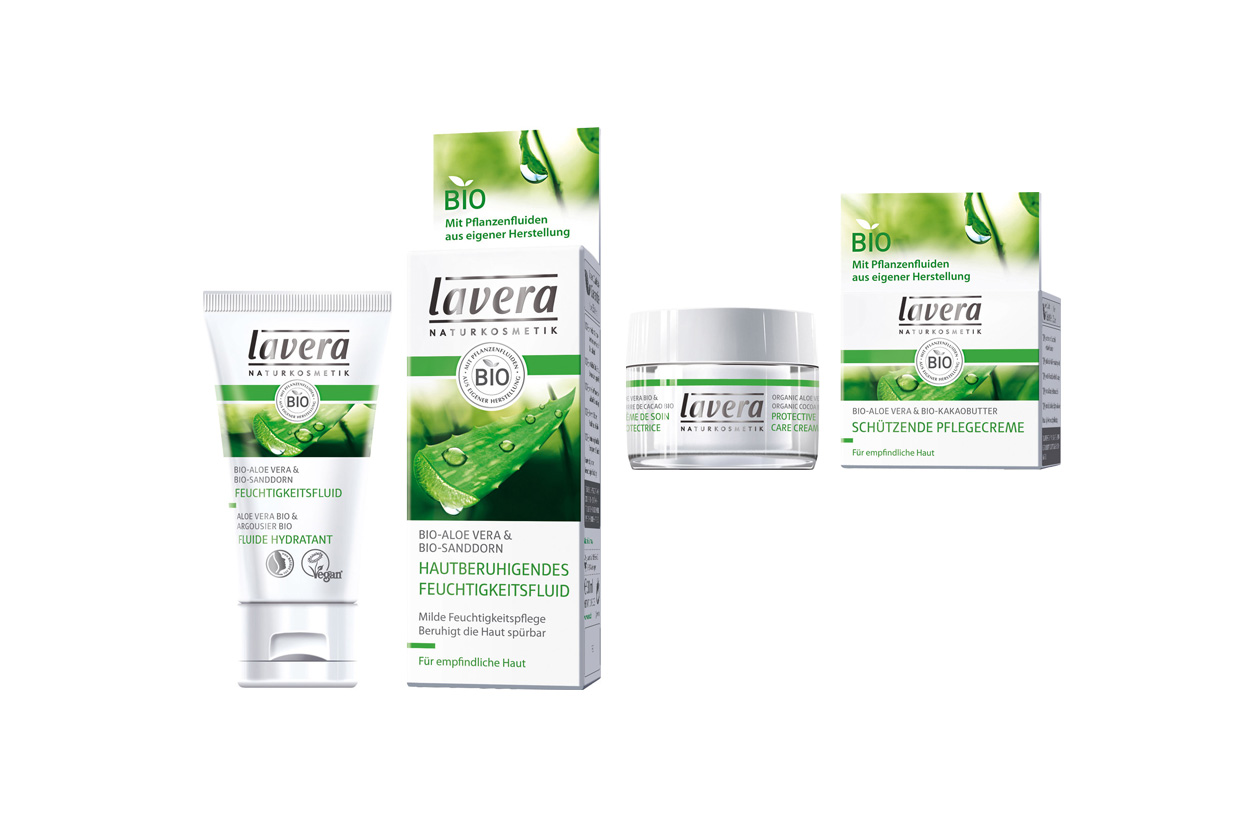 Sono naturali al 100% il fluido viso rilassante e la crema protettiva di Lavera