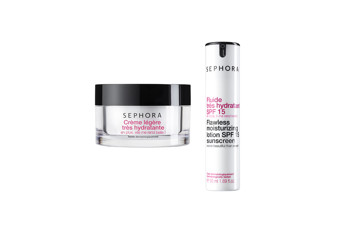 Consigliato alle pelli miste il Fluido Ultra-Idratante SPF 15 di Sephora; in alternativa la Crema leggera ultra-idratante