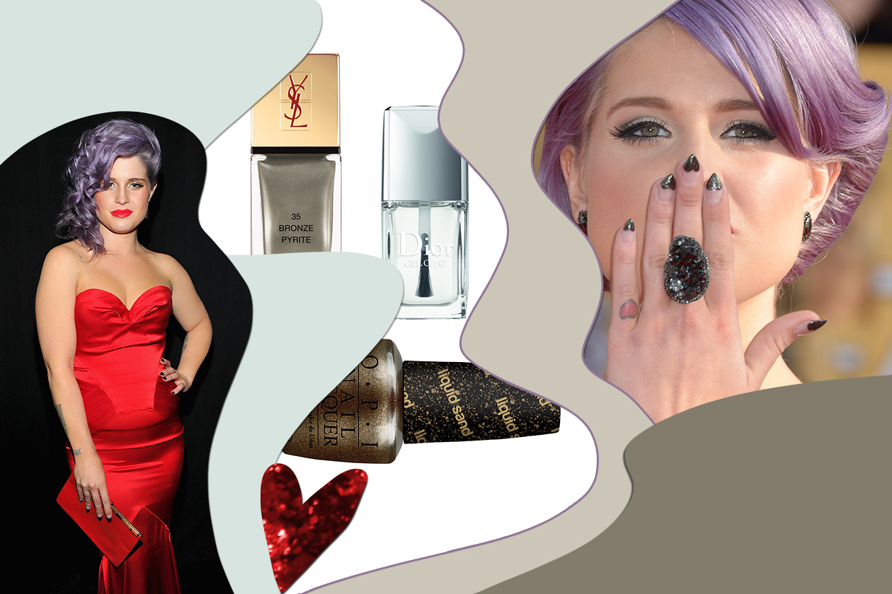 Kelly Osbourne ha disegnato dei piccoli cuori sulle punte (Yves Saint Laurent – OPI – Dior)