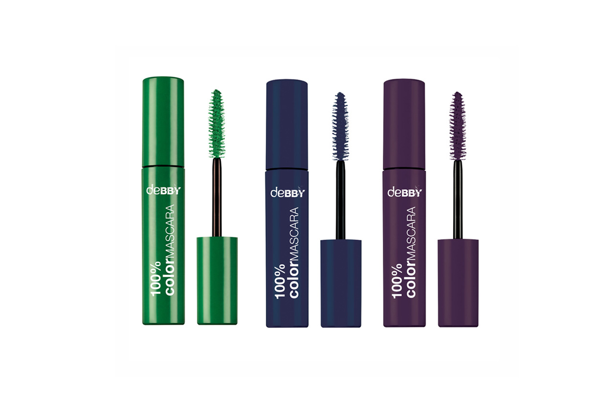 Per un effetto pop provate ad alternare i nuovi Mascara 100% Color di Debby nelle tre tonalità Green Park, Purple e Dark Blue