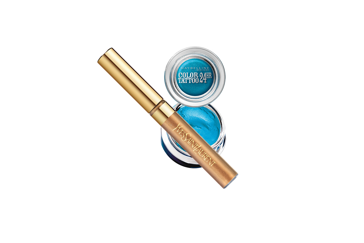 TURQUOISE FEVER: iperpigmentato il Maybelline Color Tattoo 24h Turquoise Forever. Tocco di luce con l’Eyeliner Gold di Yves Saint Laurent