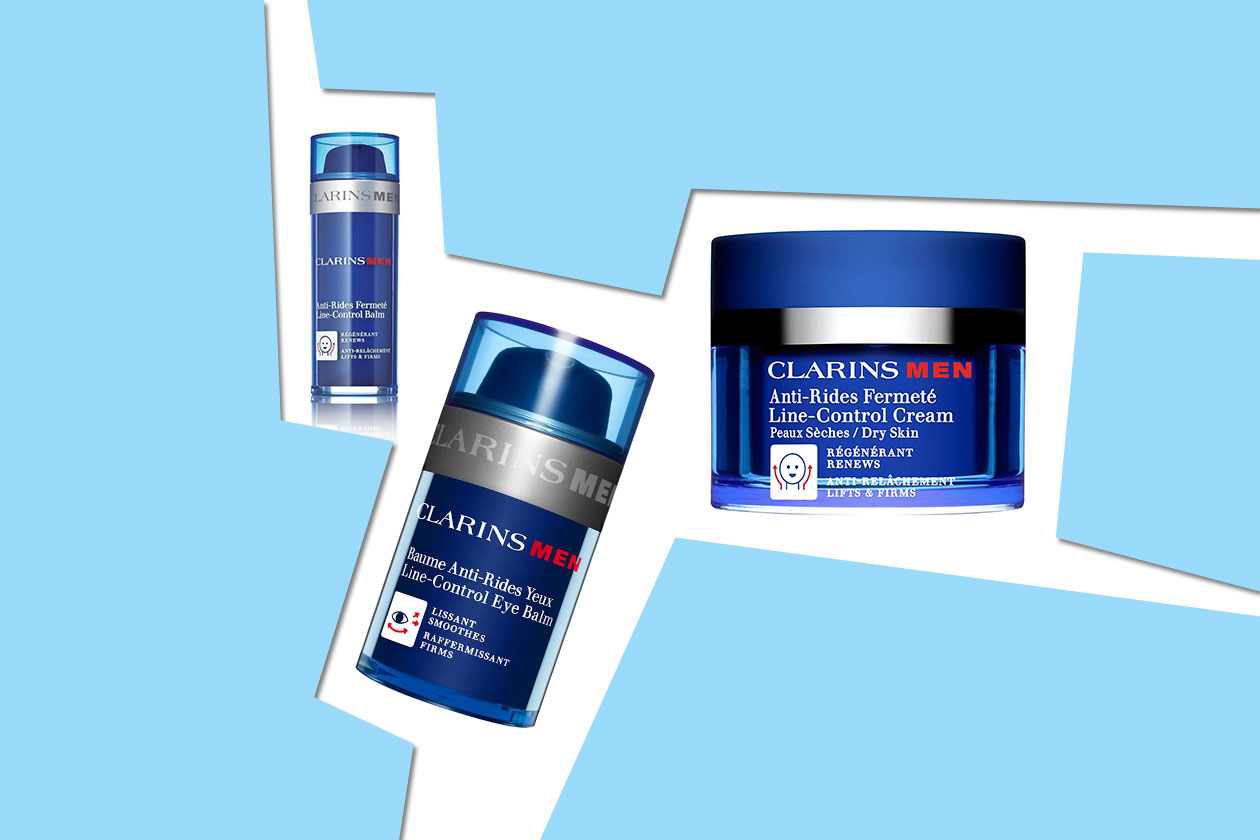 Un kit anti age completo: crema idratante, siero e balsamo per occhi (Clarins Men)