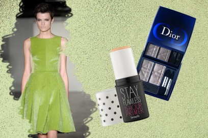 GREEN ATTITUDE: il vestito dalle linee anni 50 di Antipodium per un make dai colori più sobri (Dior – Benefit)