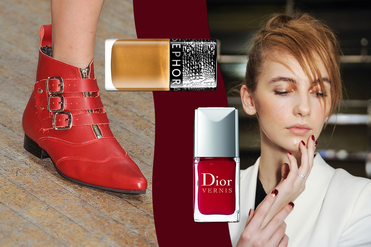 ACCESSORIO IN EVIDENZA: Red shoes. La manicure è bicolor (Clements Ribeiro – Dior – Sephora)