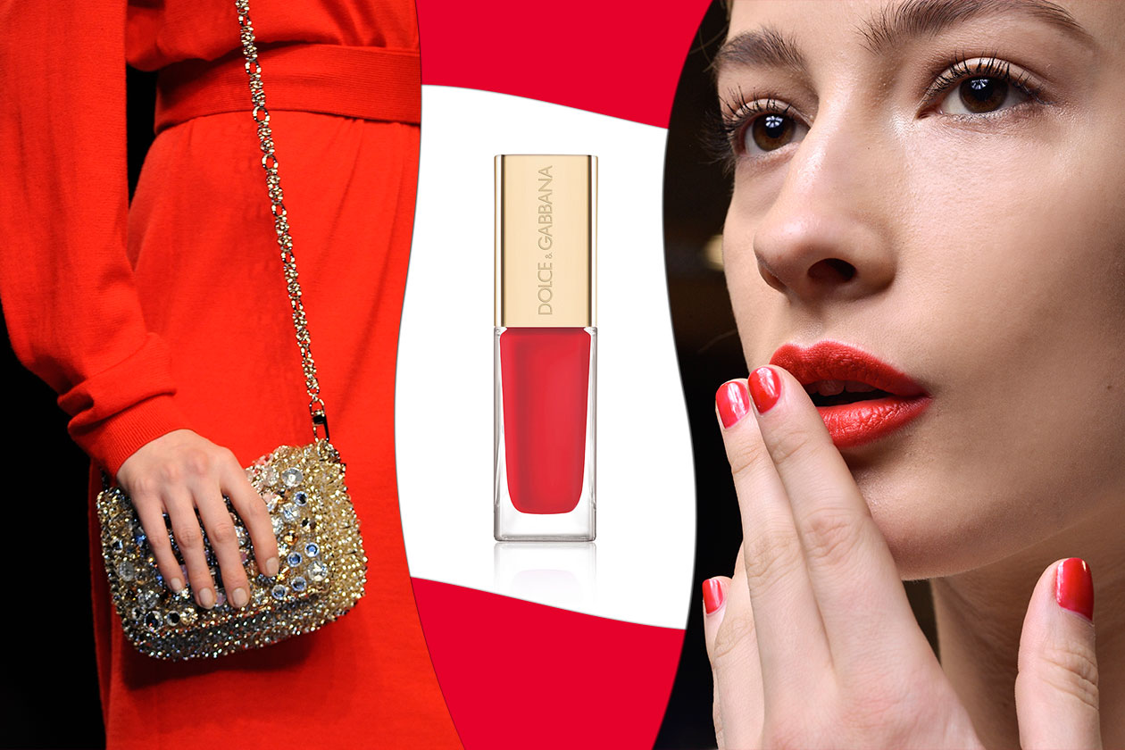 ROSSO DOMINANTE: oro, argento e pietre per gli accessori. Rosso per il beauty look (Anteprima – Roccobarocco – Dolce&Gabbana)