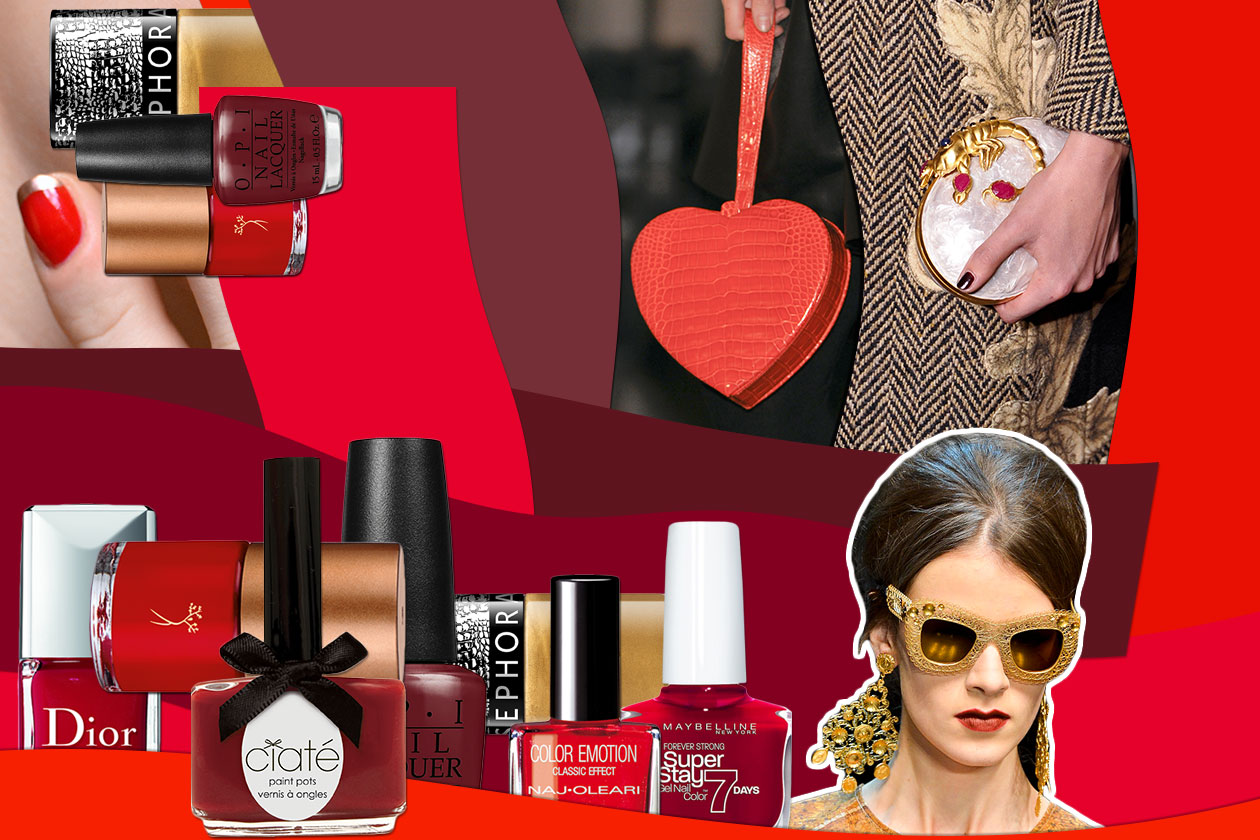 Smalti rosso e oro: per manicure preziose abbinate ad accessori red & gold