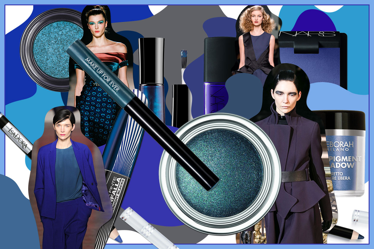 Make up blu: ombretti, eyeliner e smalti per un beauty look nei colori delle profondità marine. Gli accostamenti beauty&fashion di Grazia.IT