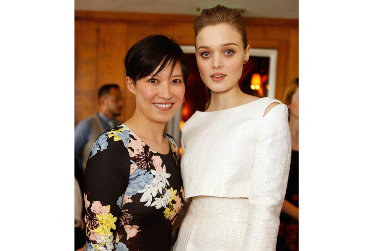 Sandra Choi, Creative Director Jimmy Choo & Bella Heathcote attend the Jimmy Choo & THR Powerstylist Luncheon in LA photo by Jeff Vespa