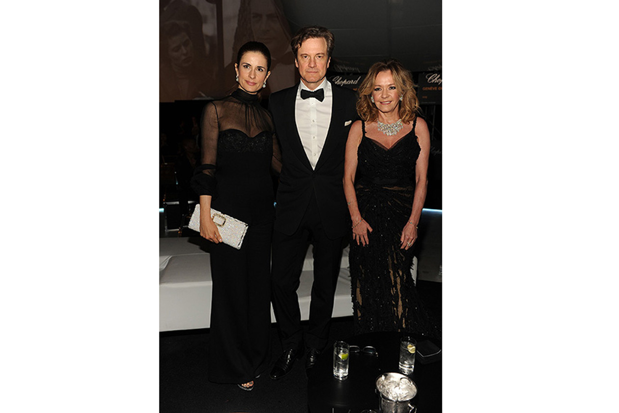 0519 PA Livia Firth Colin Firth Caroline Scheufele at Chopard Backstage party