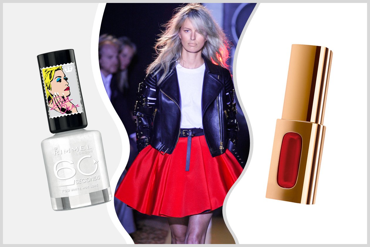 Di sera anche la piccola Joanie si trasforma e diventa rock (Fausto Puglisi). Perfetta la coppia white&red (L’Oréal Paris – Rimmel)