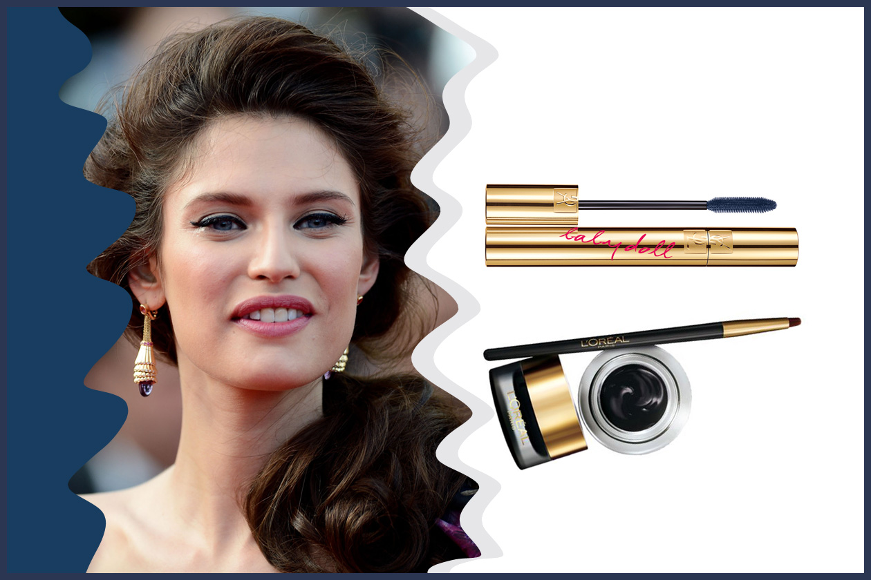 La coppia inossidabile: eyeliner e mascara per un make up dal mood vintage sul volto di Bianca Balti (L’Oréal Paris e Yves Saint Laurent)