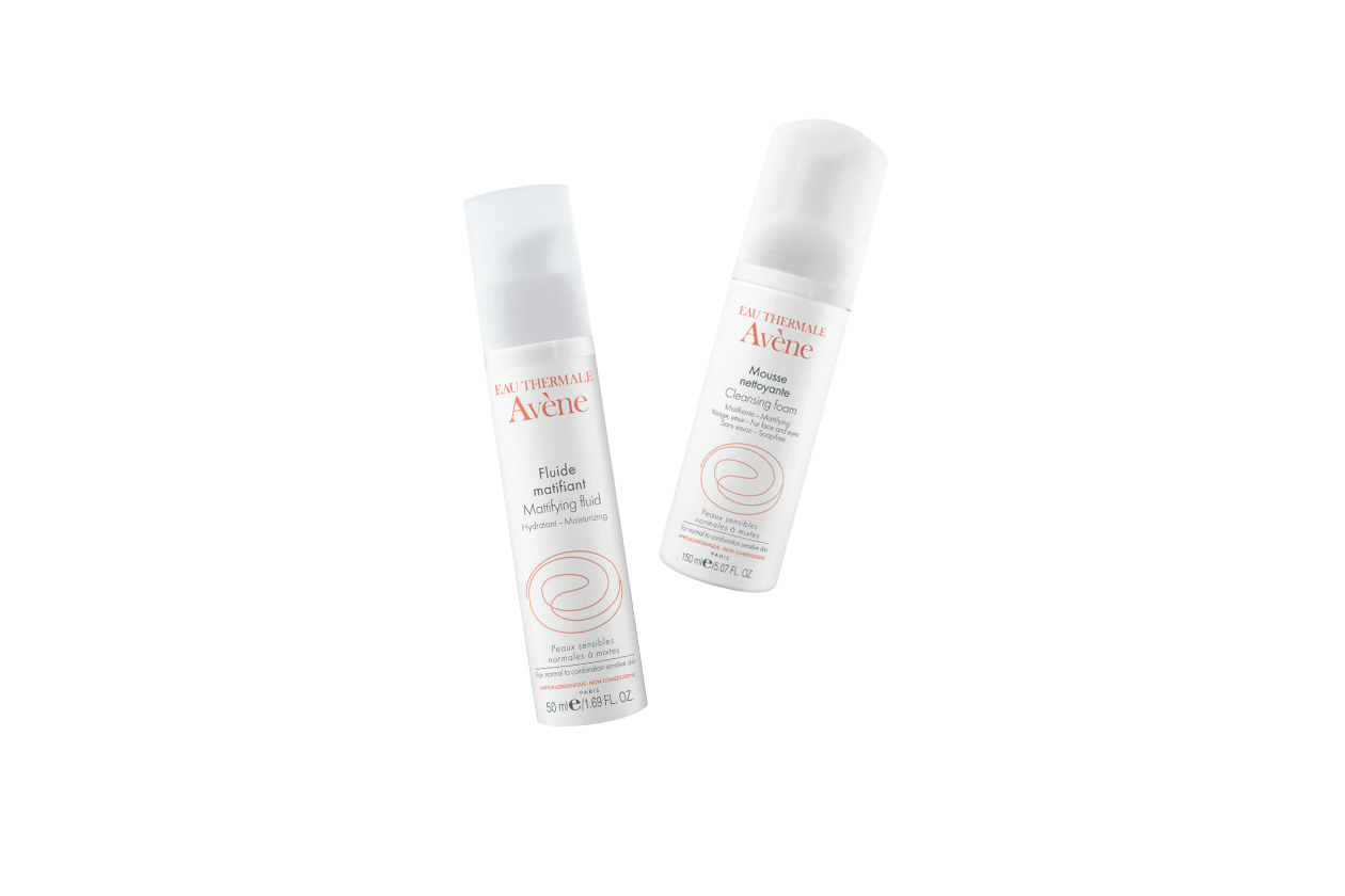 DETERSIONE: la Mousse Detergente e il Fluido opacizzante sono due prodotti Avène da usare abbinati