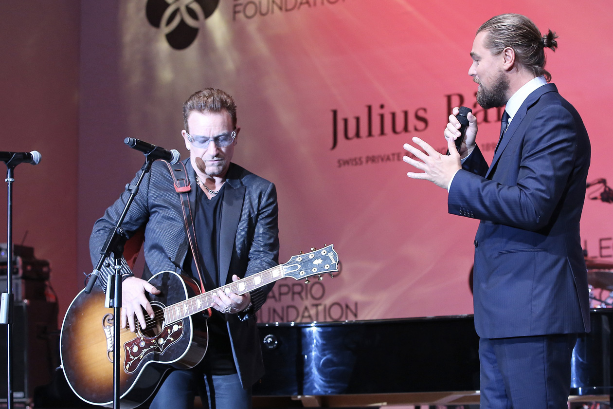 Leonardo DiCaprio Foundation Gala Leonardo DiCaprio and Bono appear onstage