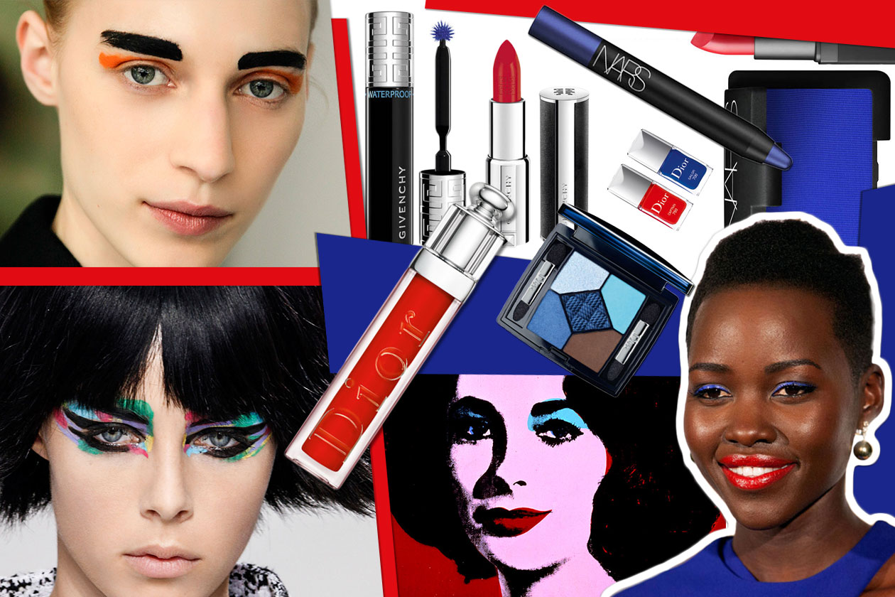 Trucco pop art: rossetto rosso, smokey eyes ed eyeliner blu