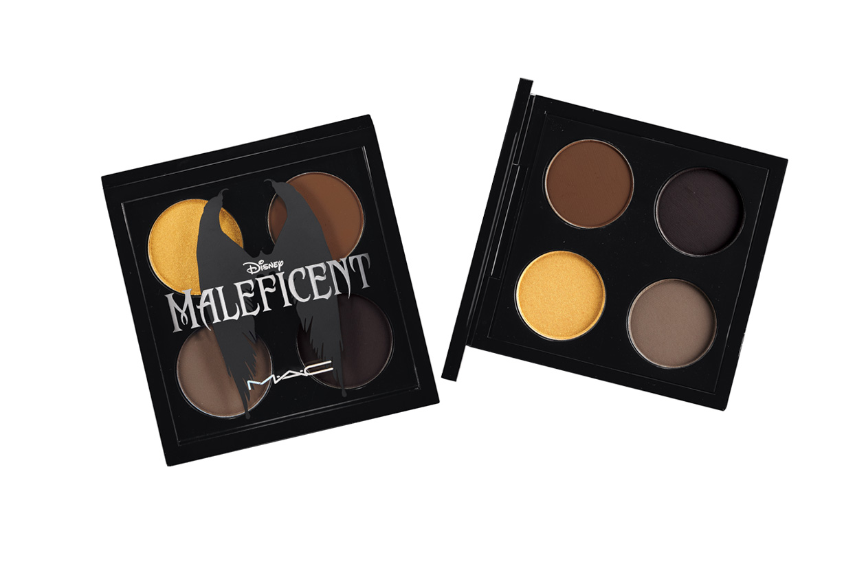 Uno smokey eye in un ipnotizzante melange di marrone scuro, oro tornito e carbone scurissimo con la palette Maleficent Eyeshadow X4 di MAC Cosmetics