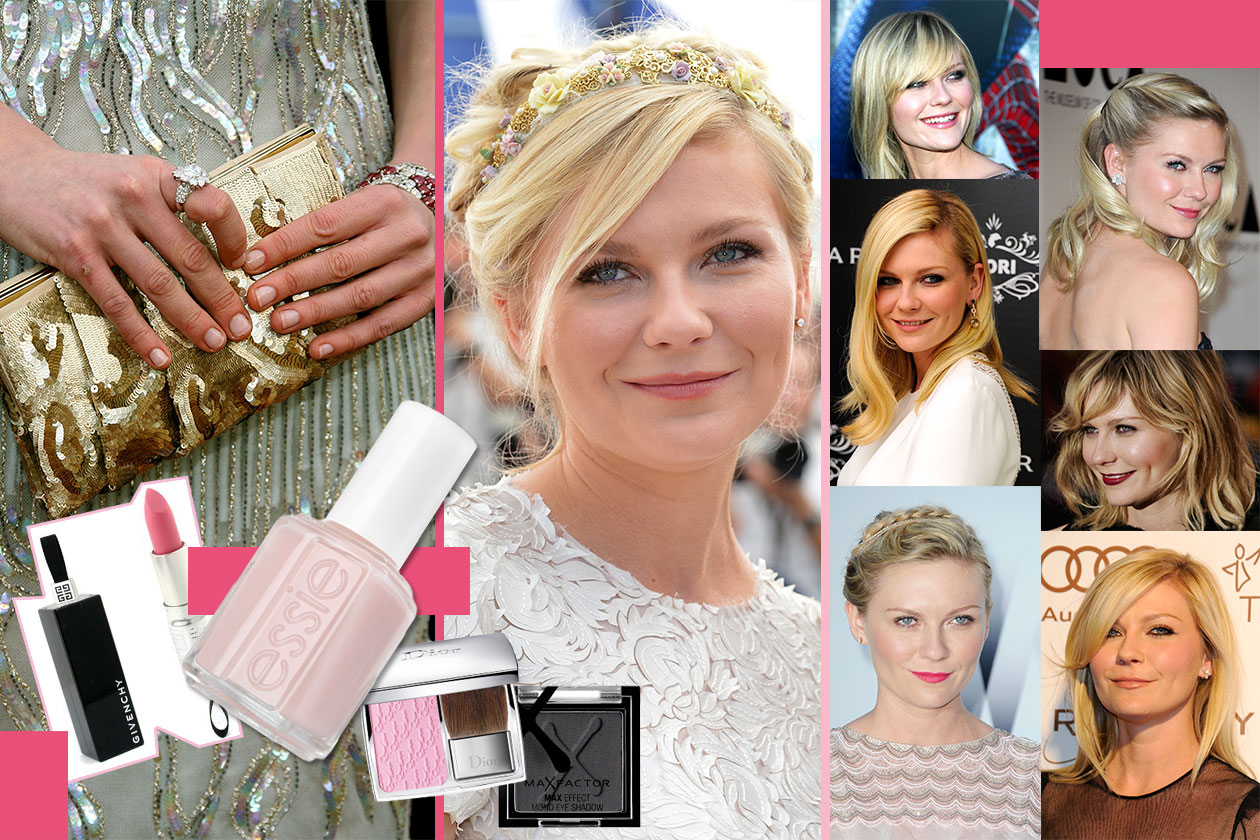 Kirsten Dunst beauty look: trucco naturale e rossetto rosa