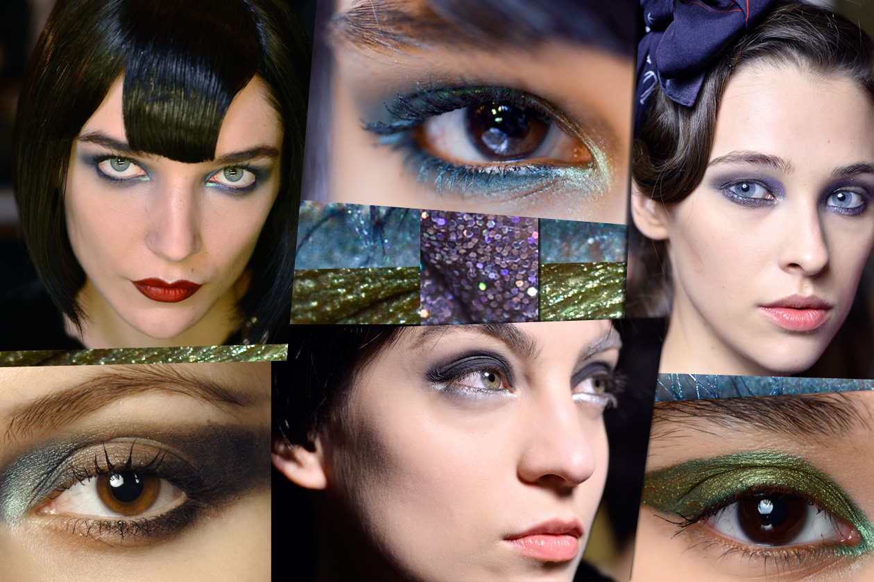 Trucco metallico: tocchi di oro, bronzo e polveri shimmer colorate sugli occhi A/I 2014-15
