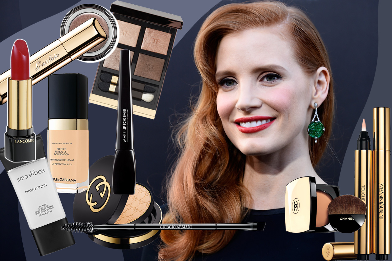 Jessica Chastain beauty look: eyeliner nero e rossetto rosso