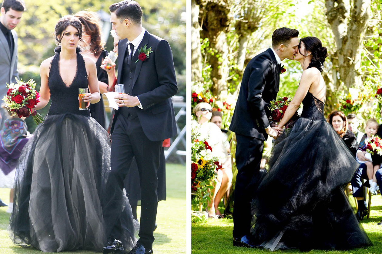 Shenae Grimes donned black Vera Wang wedding gown marry Josh