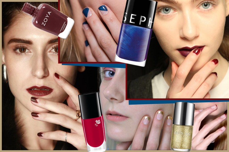 Nail art su smalto trasparente: base brillante più dettagli colorati delle manicure A/I 14-15