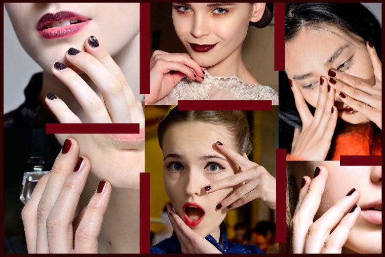 Manicure rosso dark dal bordeaux alle tonalità più scure