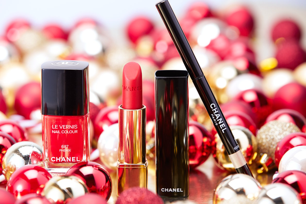 CHANEL PLUMES PRECIEUSE LE VERNIS PHENIX, ROUGE ALLURE VELVET LA FLAMBOYANTE E STYLO YEUX OR BLANC