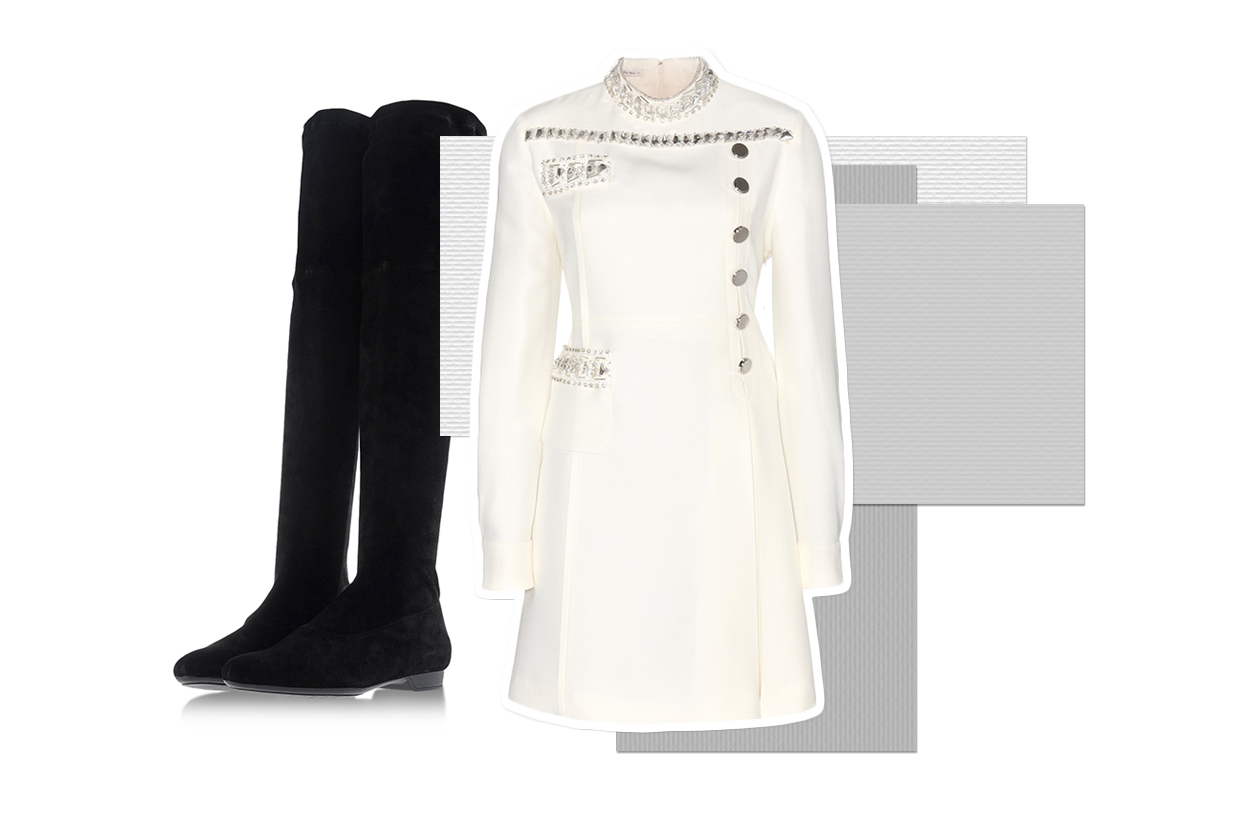 DRESS BY MIU MIU & BOOTS ROBERT CLERGERIE