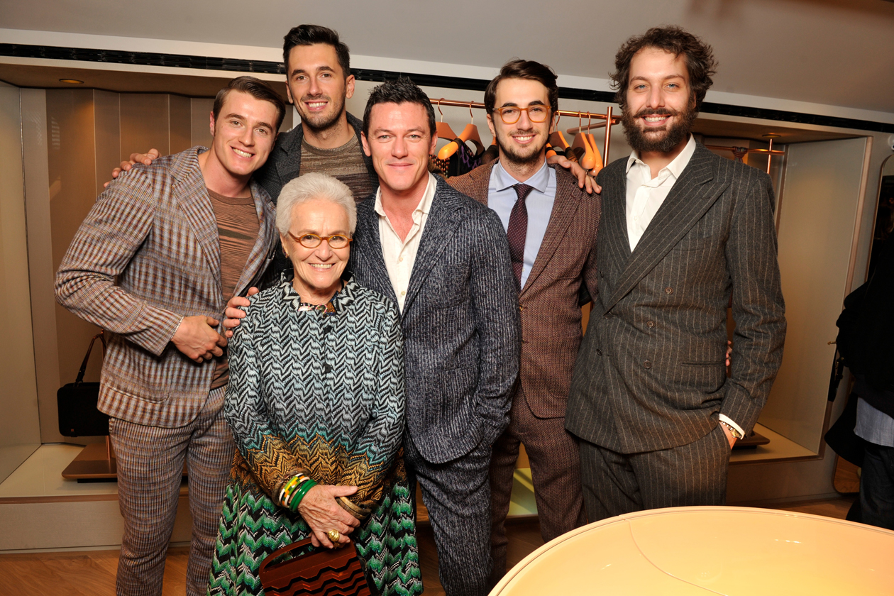 Giacomo & Ottavio & Marco Missoni & Francesco Maccapani Missoni with Rosita Missoni & Luke Evans