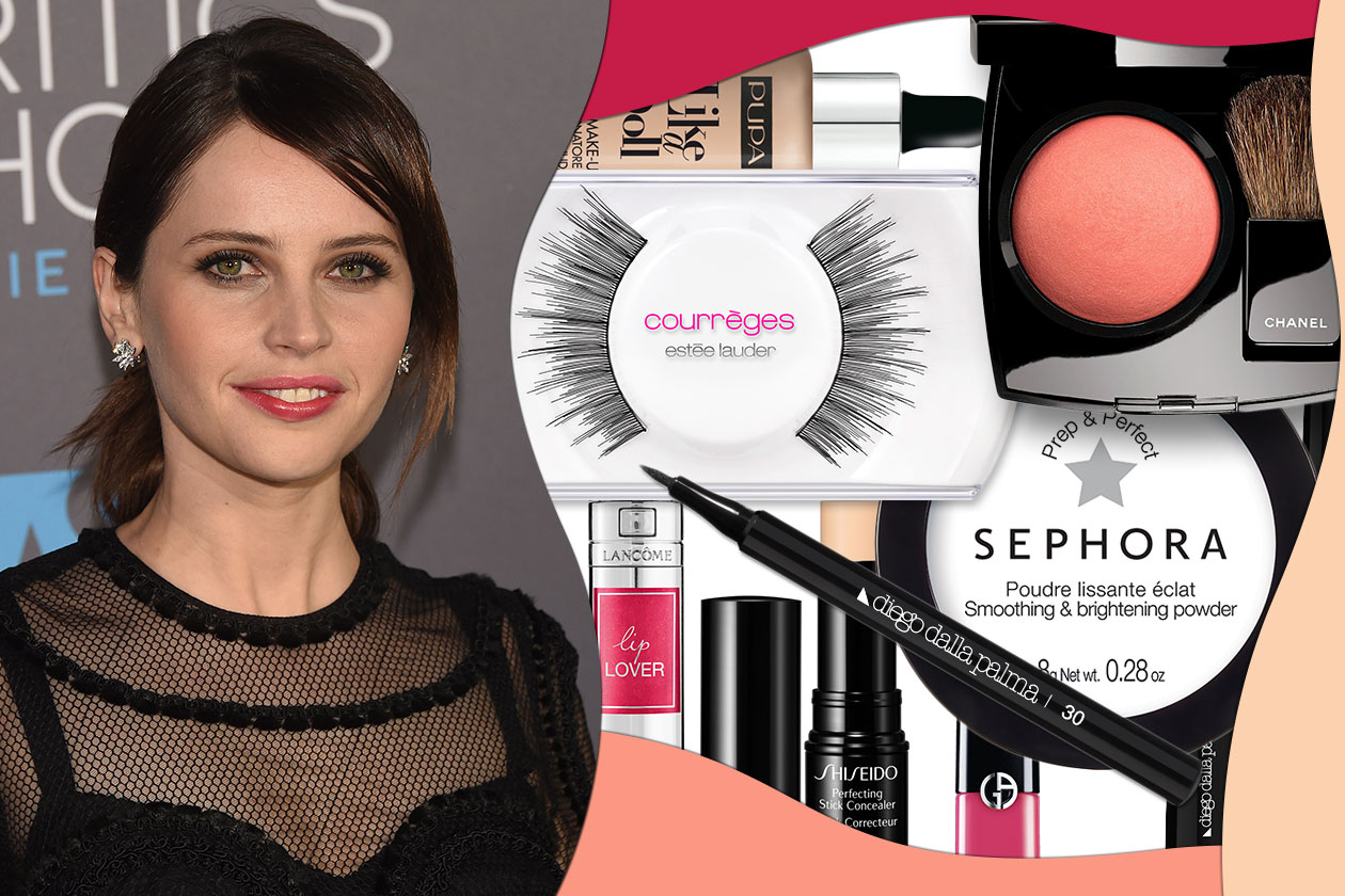 Felicity Jones: trucco con smokey eyes e labbra rosa naturale
