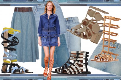 Come abbinare gonne in jeans a sandali gladiatore per il 2015