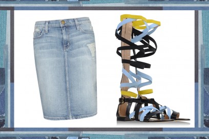 MIX & MATCH: GONNA IN JEANS CURRENT ELLIOTT + SANDALI DA GLADIATORE MSGM