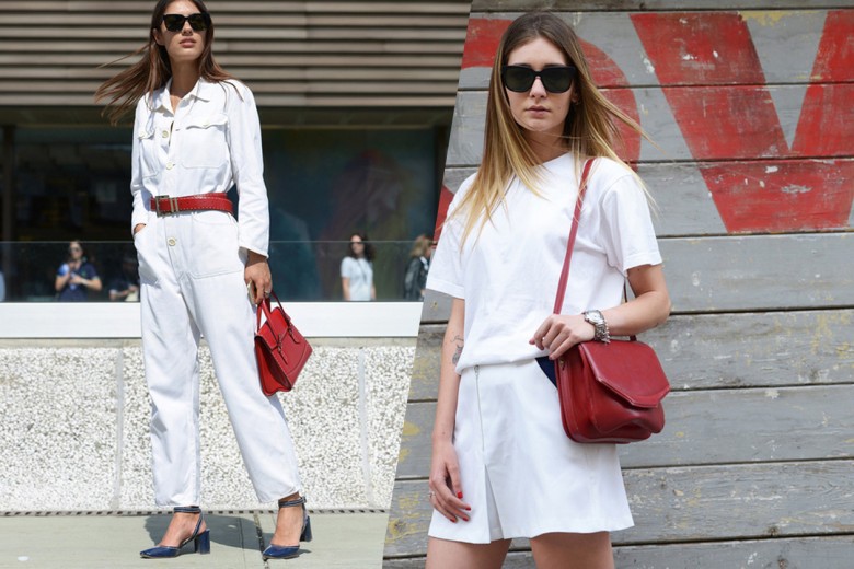 Look bianco e accessori rossi: la tendenza da street style