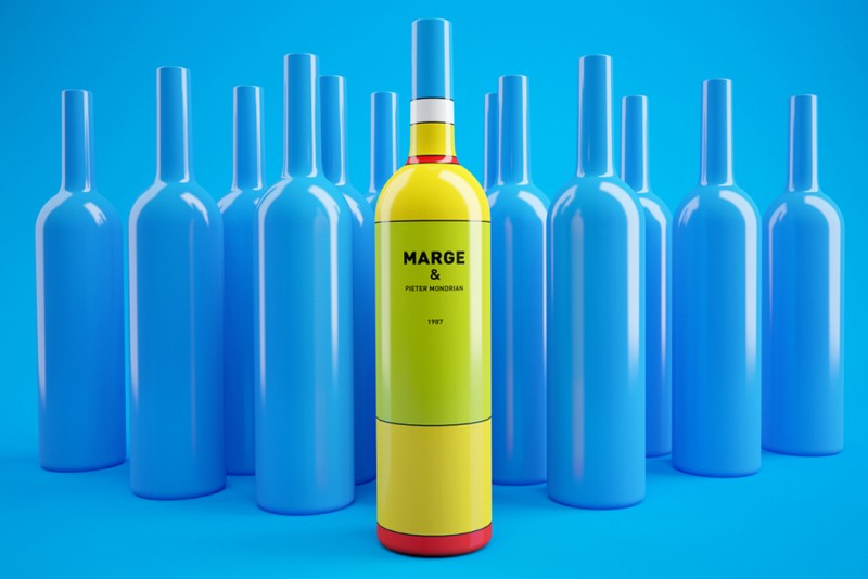 Homer Simpson Wine Bottle Pietre Mondrian By Constantin Bolimond 1