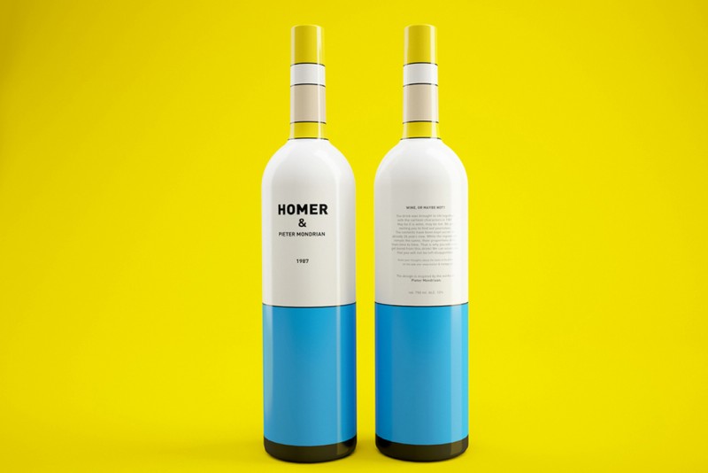 Homer Simpson Wine Bottle Pietre Mondrian By Constantin Bolimond 2