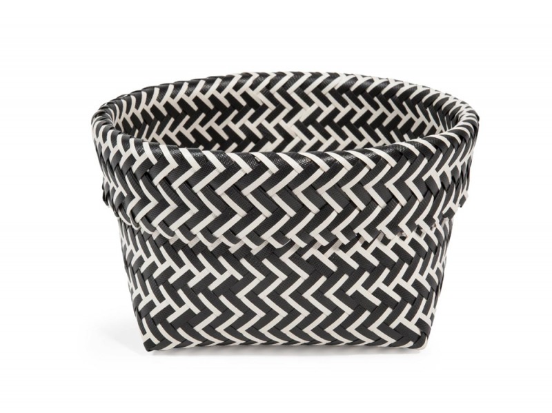 Cestino intrecciato nero e avorio